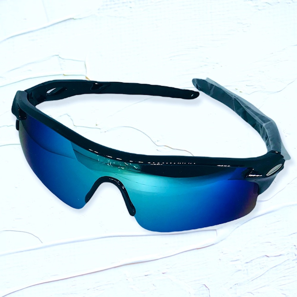 Black & Smokey Blue Mirrored Sport Sunglasses UV400 SUNNIES Shades